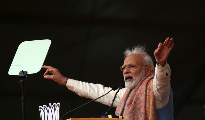 Prime Minister Narendra Modi addressing the rally in New Delhi on Sunday.