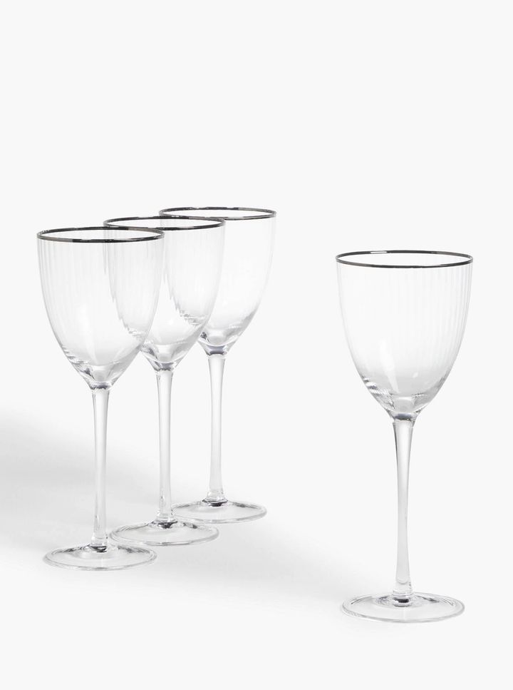 Platinum Band Wine Glass, Set of 4, 300ml, Clear/Silver