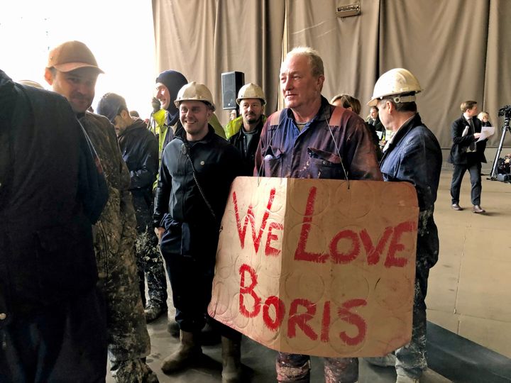 A Boris Johnson supporter at Wilton Engineering in Teesside, where the Tories made gains