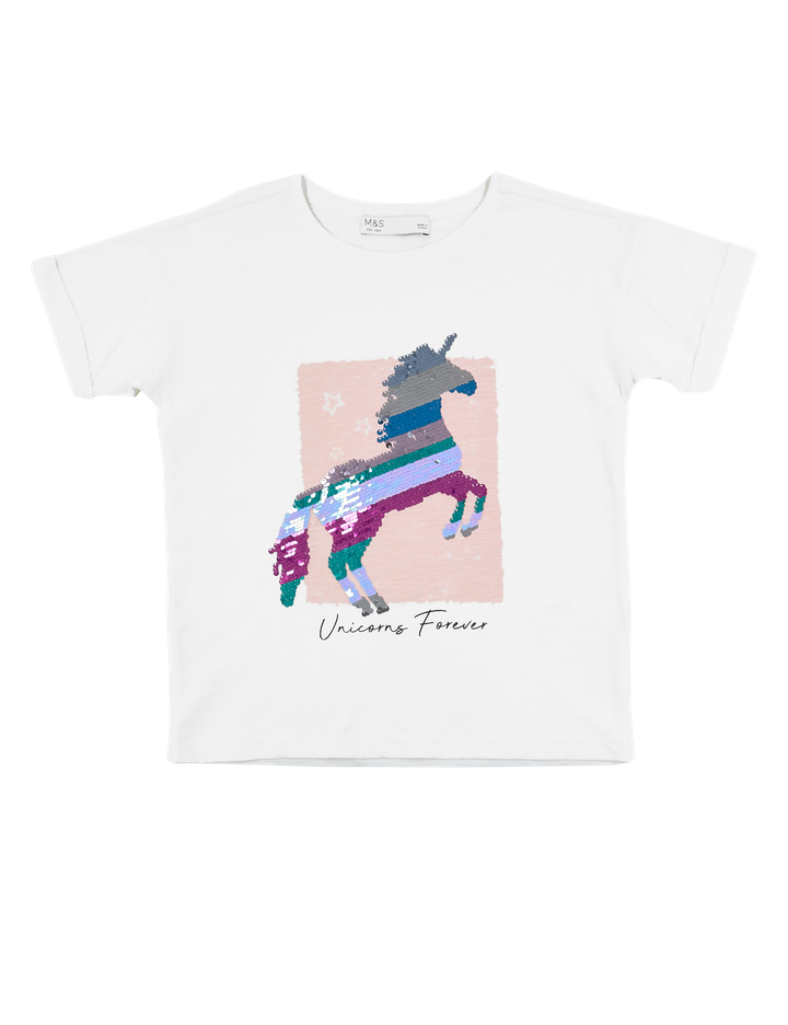 Cotton Unicorn Sequin T-Shirt (3-16 Years)