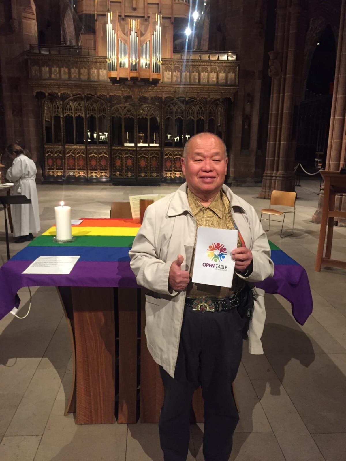 Sam at an Open Table communion service at Manchester Cathedral in September 2019