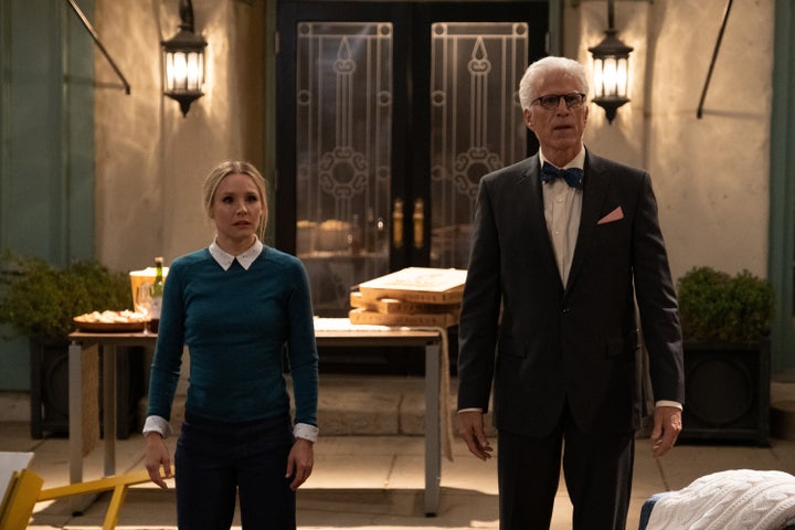 Kristen Bell as Eleanor and Ted Danson as Michael in NBC's "The Good Place," which is coming to an end after a four-season run.