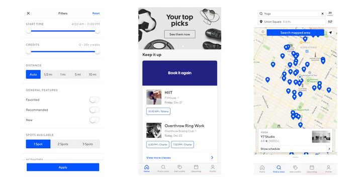 Set up a profile using the ClassPass app, where you can also search for classes and find friends. Picking a class is simple and searches can be filtered by start time, the type of activity you want to do and even the amenities offered at the location, so you can be sure to snag a shower before work or dinner with friends.