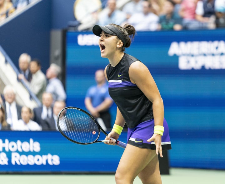 Bianca Andreescu in action against Serena Williams during the US Open Championships women's singles final match in New York, United States on September 7, 2019.