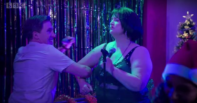 Rob Brydon and Ruth Jones performing together in the Gavin & Stacey Christmas special