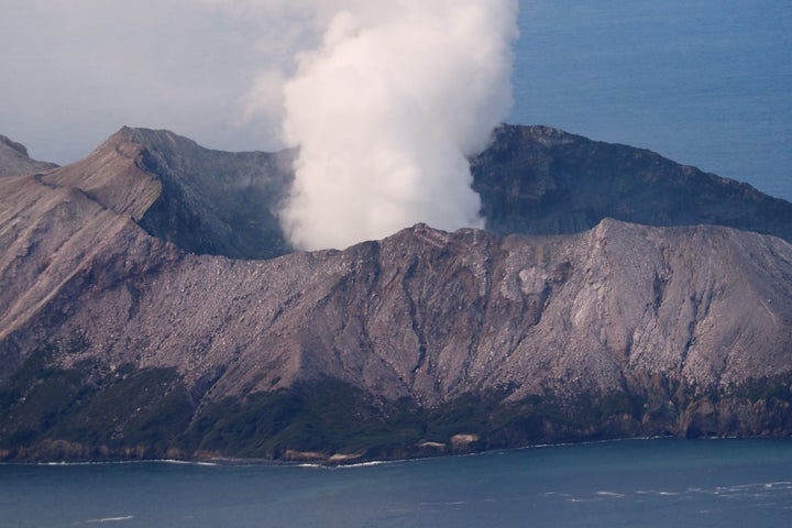 An aerial view of the Whakaari, also known as White Island volcano, in New Zealand