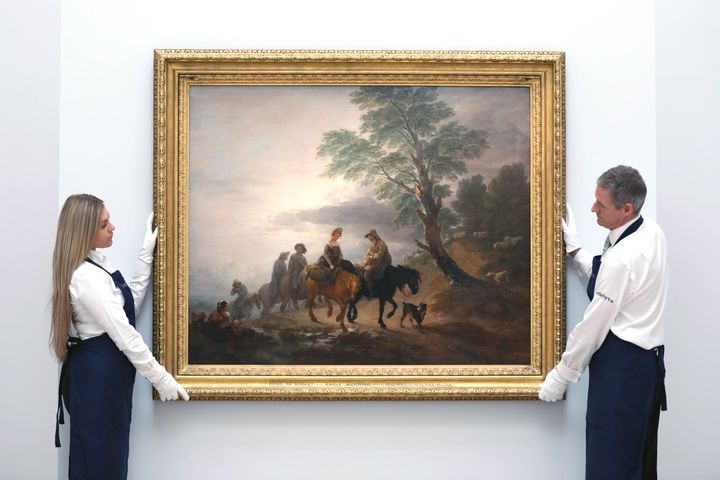 Ο πίνακας του Τόμας Γκέινσμπορο, «Πηγαίνοντας στην Αγορά, Νωρίς το Πρωί» στην δημοπρασία του οίκου Sotheby's, στις 3 Ιουλίου 2019, στο Λονδίνο.