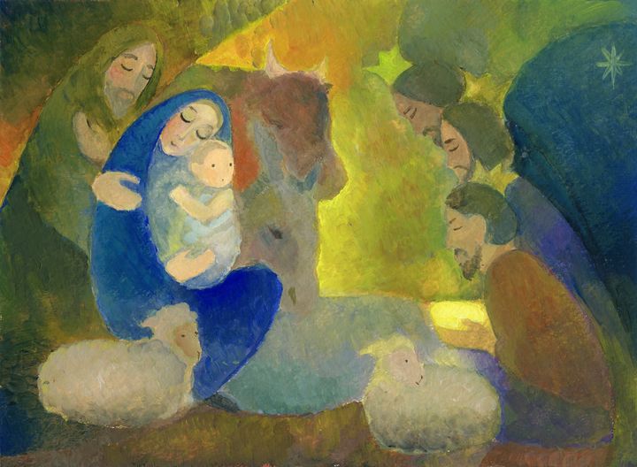 "Nativity scene, Virgin Mary, Joseph and the baby Jesus with the three wise men. Watercolor painting of my wife (Gabi Kiss) on aquarell paper.Similar images:"