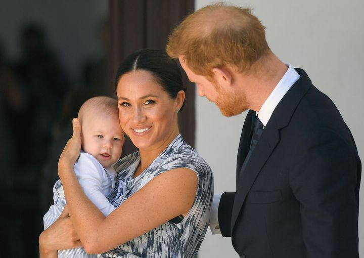 The Duke and Duchess of Sussex and their baby son, Archie Mountbatten-Windsor, meet Archbishop Desmond Tutu and his daughter Thandeka Tutu-Gxashe during their royal tour of South Africa on Sept. 25, 2019.
