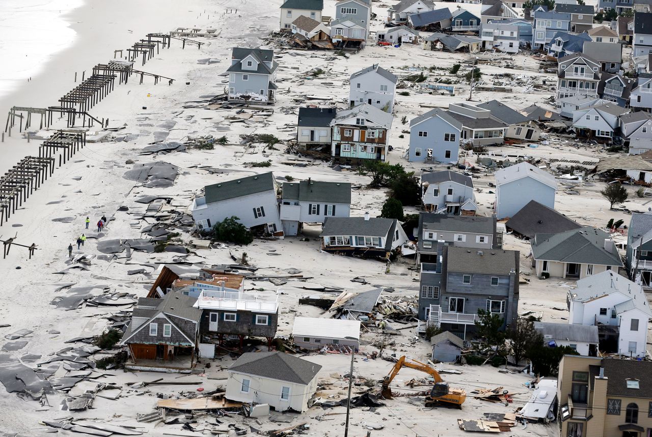 This Oct. 31, 2012, aerial photo shows destruction in the wake of Superstorm Sandy in New Jersey.