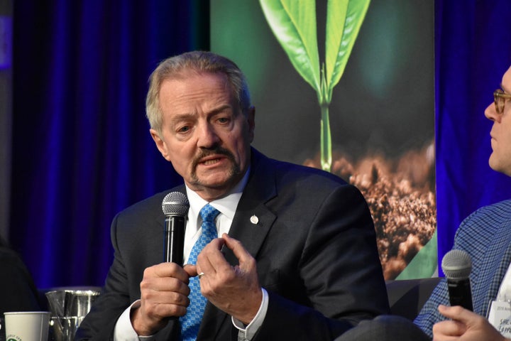 In this photo from Oct. 11, 2019, William Perry Pendley speaks at a conference for journalists in Fort Collins, Colorado.