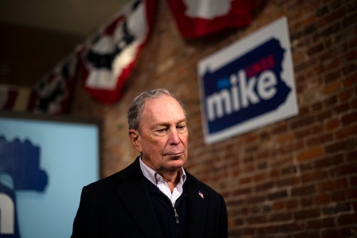 Former New York City Mayor Michael Bloomberg addressing the press from a new field office for his 2020 presidential campaign 