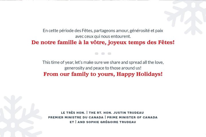Inside the Trudeaus' holiday card.
