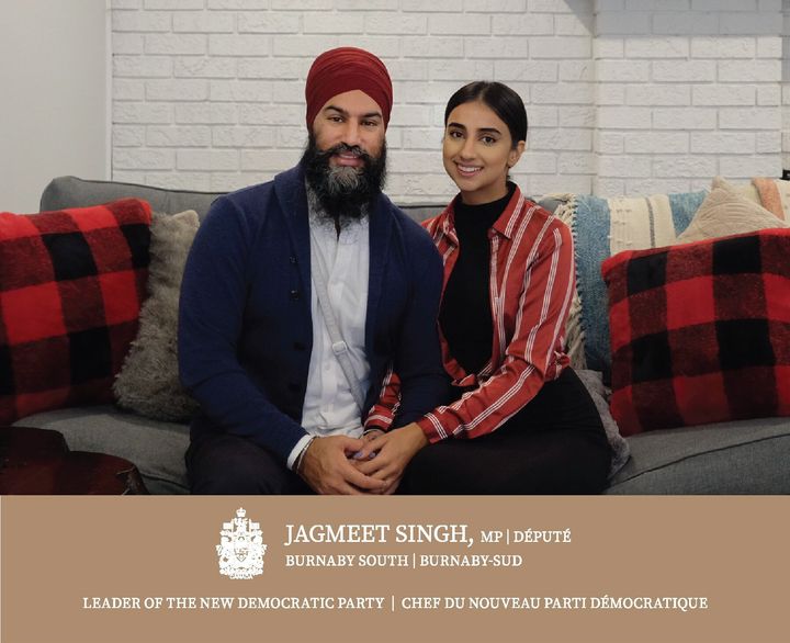 NDP leader Jagmeet Singh is seen with his wife Gurkiran Kaur on the front of his holiday card.