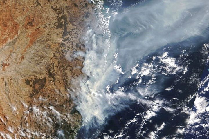 オーストラリア・ニューサウスウェールズ州の森林火災を写す、NASAの衛星写真 2019年11月