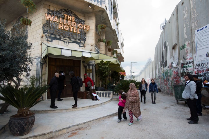 The Walled Off Hotel, located alongside the Israeli West Bank barrier.