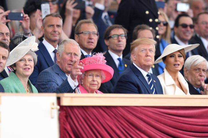 Then Prime Minister Theresa May, Prince Charles, the Queen and US President Donald Trump and First Lady Melania Trump at the 75th Anniversary of the D-Day Landings event at Southsea Common in Portsmouth, June