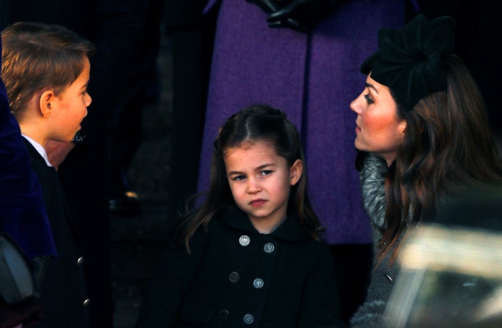 Kate, Princess Charlotte and Prince George leave the St Mary Magdalene's.