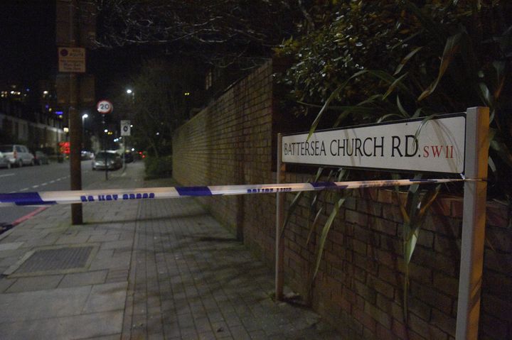 Police at the scene in Battersea Church Road, south London, on Tuesday