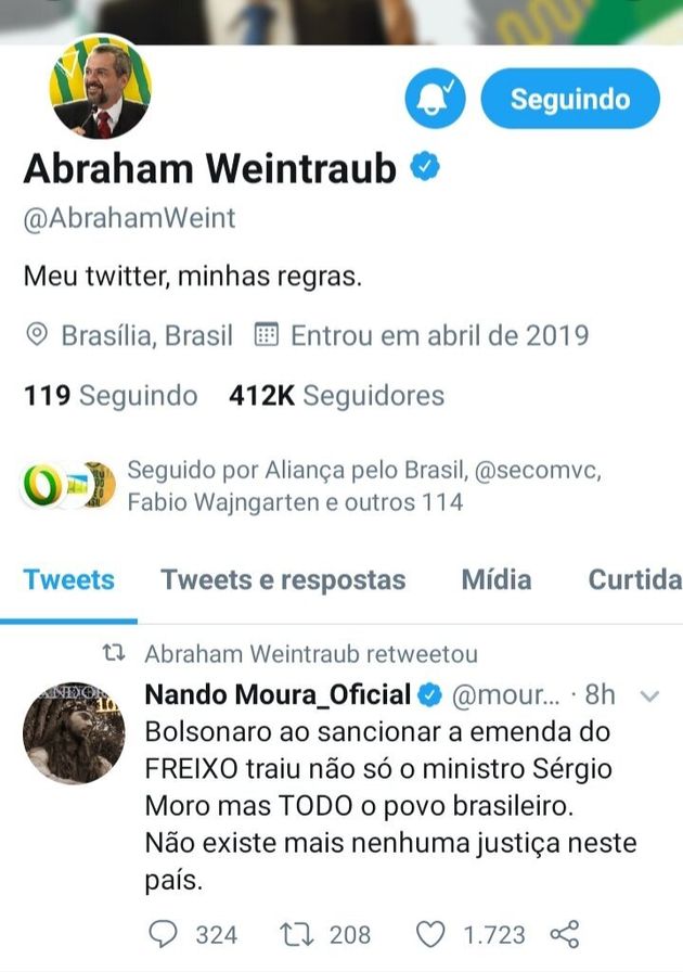 Ministro da Educação retuitou post de seguidor em que presidente é chamado de traidor.