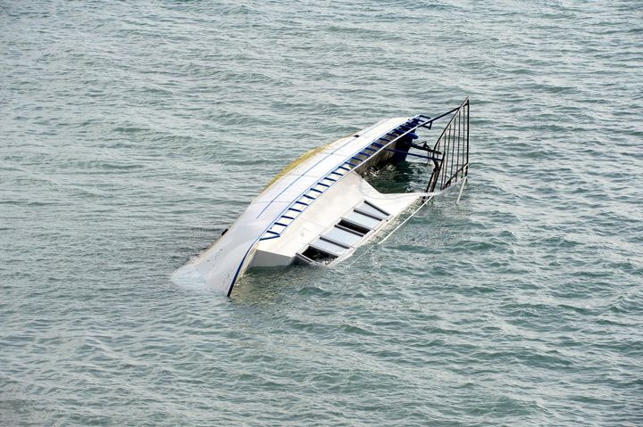 A capsized boat is seen over Lake Van in Bitlis, Turkey