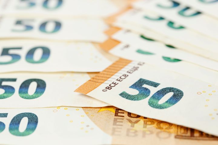 macro of fifty euro banknotes