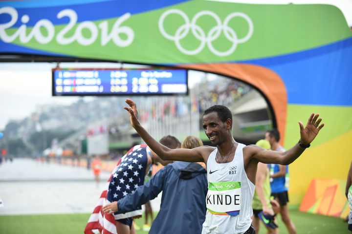 2016年リオ大会、マラソンゴール地点にて。「走ることで世界中の難民に勇気と希望を」
