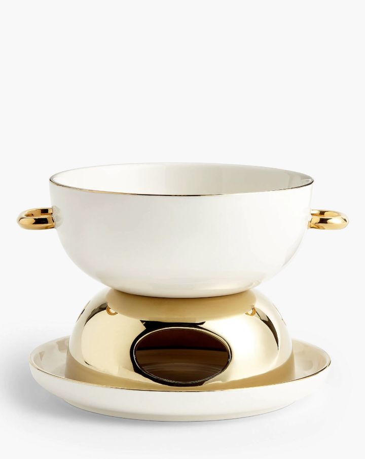 John Lewis & Partners Ceramic Fondue Gift Set, White/Gold