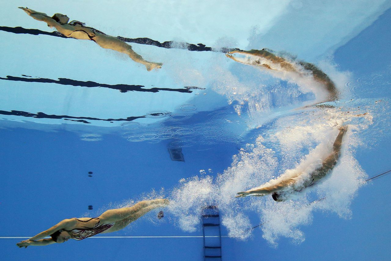 Συγχρονισμένη κολύμβηση στο 18ο Παγκόσμιο Πρωτάθλημα Υγρού Στίβου 2019 στη Γκουάνγκτζου της Νότιας Κορέας, 16 Ιουλίου 2019.