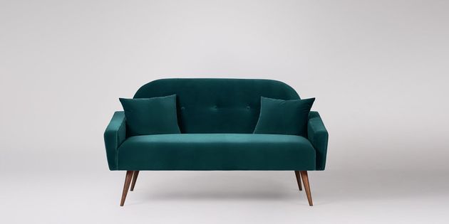 Swoon Oslo Two-seater Sofa, Kingfisher Deep Velvet, Walnut Feet