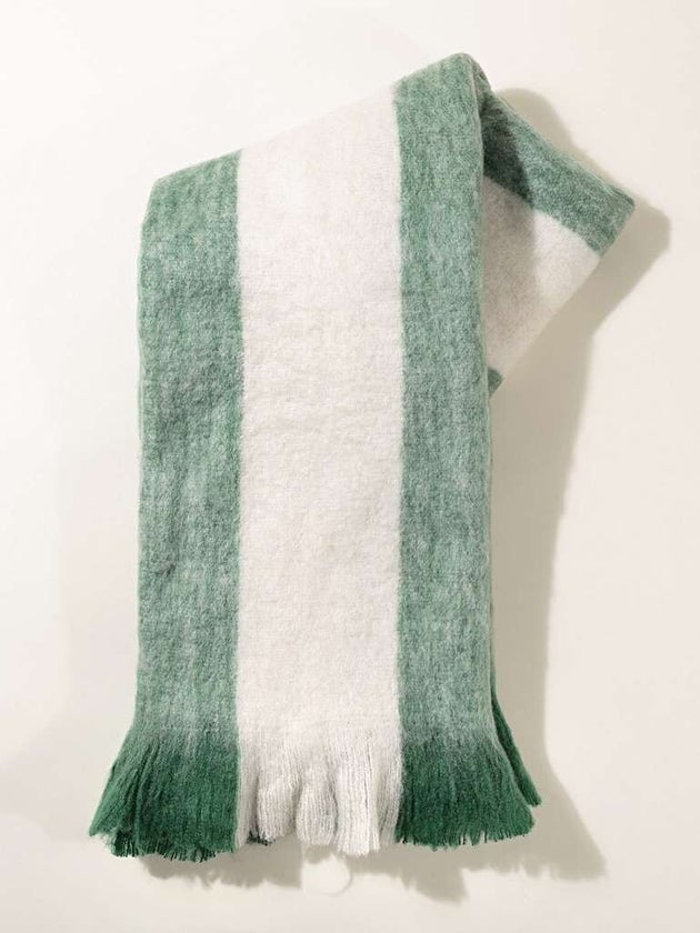 Oliver Bonas Striped Green Brushed Throw
