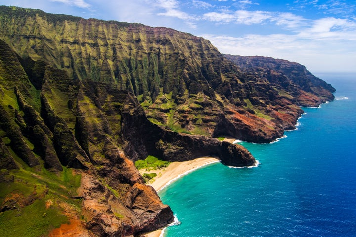 The Na Pali Coast spans over 15 miles of undeveloped coastline on the northwestern coast of the Hawaiian island of Kauai.