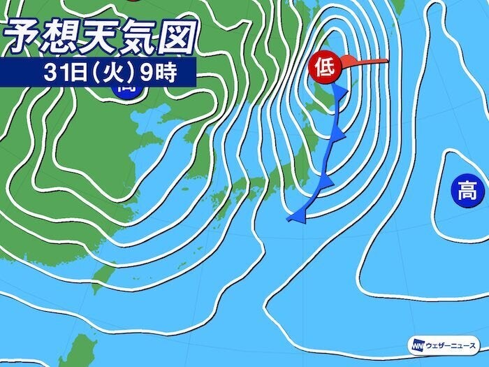 予想天気図 31日(火)9時