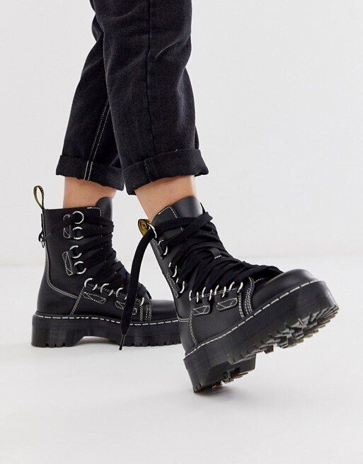Dr Martens Jadon XL chunky wide lace leather ankle boots in black, ASOS