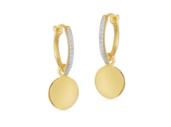 Gold Pave Disc Charm Hoops, Missoma
