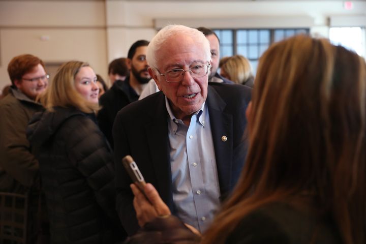 Democratic presidential candidate Bernie Sanders greets people during a campaign event in West Des Moines, Iowa, on Monday. He has sought to reassure voters about his health.