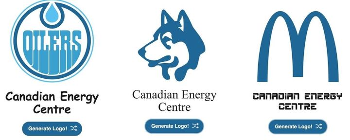 Three possible logos created by Goat's "Alberta Energy War Room Logo Generator."