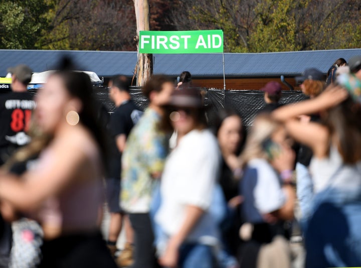 CANBERRA, AUSTRALIA - APRIL 28: Festival goers near the first aid station and pill testing area as they attend Groovin The Moo 2019 on April 28, 2019 in Canberra, Australia. (Photo by Tracey Nearmy/Getty Images)