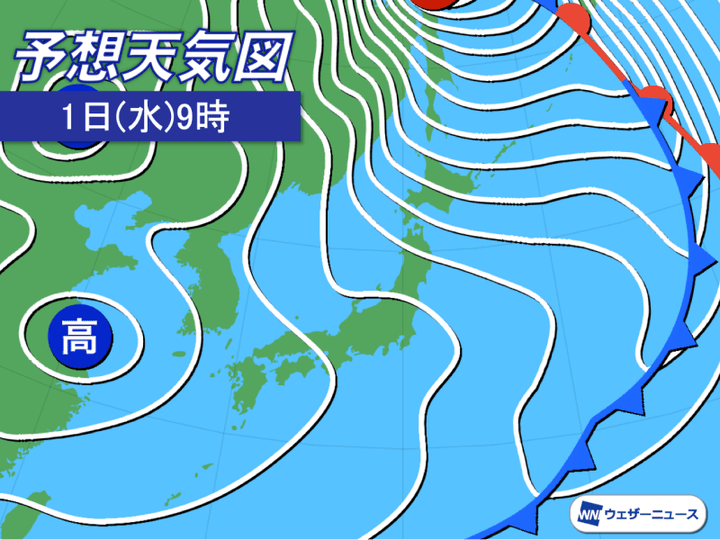 予想天気図 1日(水)9時