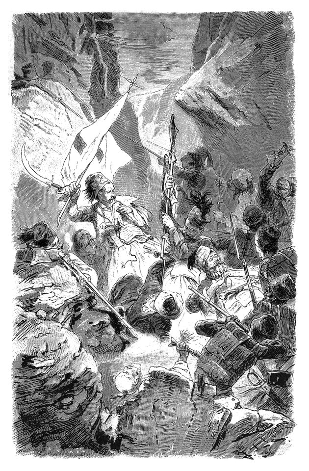 Illustration of a Greek War of Independence 1821 - 1829, Battle of Alamana, Athanasios Diakos defending...