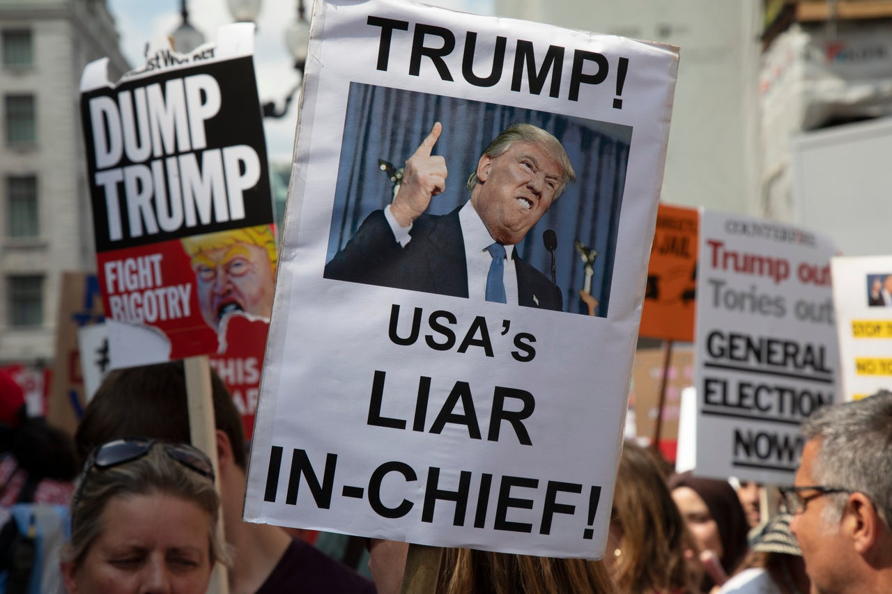 Protesters gather against Trump in London, July 2018.