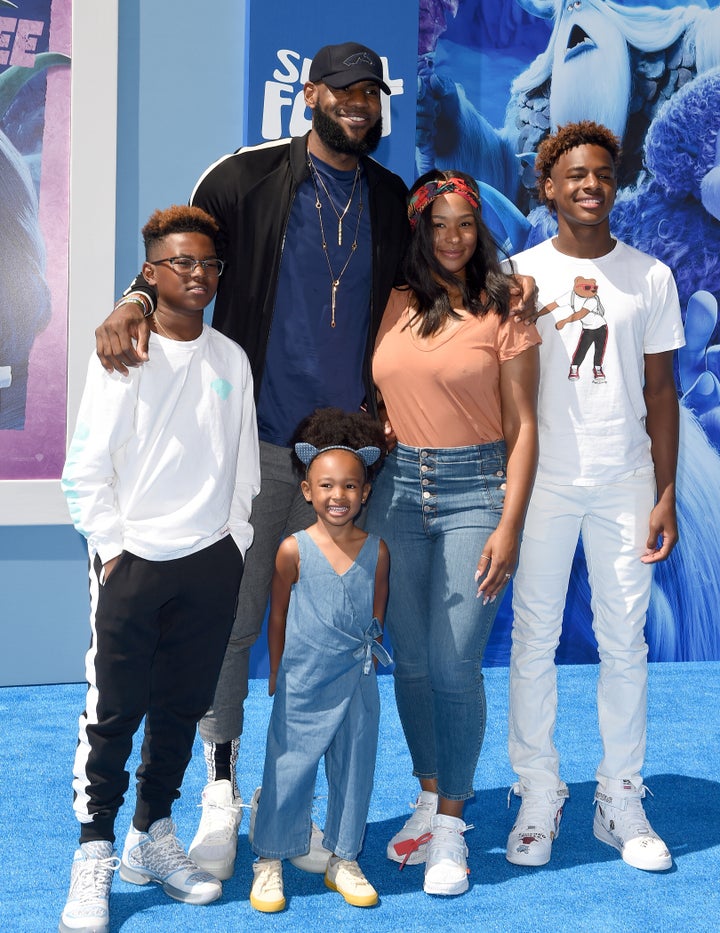 James, Savannah James, LeBron James Jr., Bryce Maximus James and Zhuri James attend the premiere of Warner Bros. Pictures' 'Smallfoot' in September 2018 in Westwood, California.