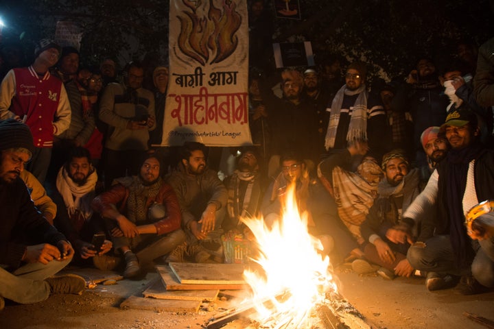 People take part in the sit-in protest against the Citizenship Amendment Act 2019 in Shaheen Bagh, Delhi on December 31, 2019.