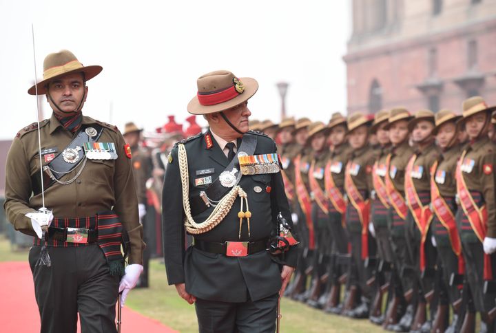 General Bipin Rawat inspects the Guard of Honour, at South Block lawns, on December 31, 2019 in New Delhi.