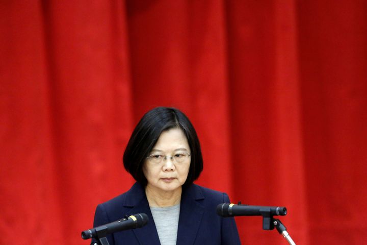 Taiwan President Tsai Ing-wen speaking during a graduation ceremony for Investigation Bureau agents in New Taipei City, Taiwa