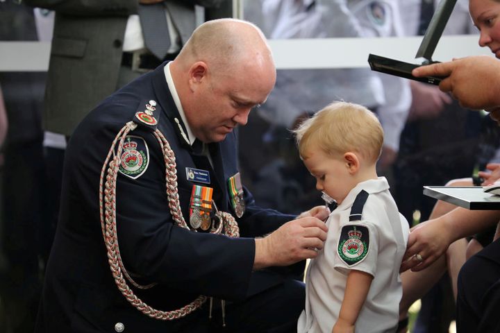 Harvey Keaton received one of the highest honours from the Rural Fire Service, on behalf of his father, who lost his life on duty at Green Wattle Creek, near Buxton in south western Australia