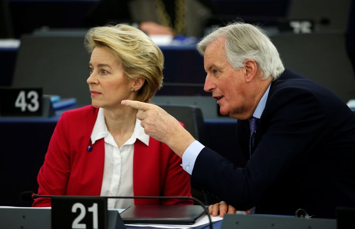 Michel Barnier (right) will play a key role in trade negotiations, alongside new European Commission president Ursula von der Leyen (left)
