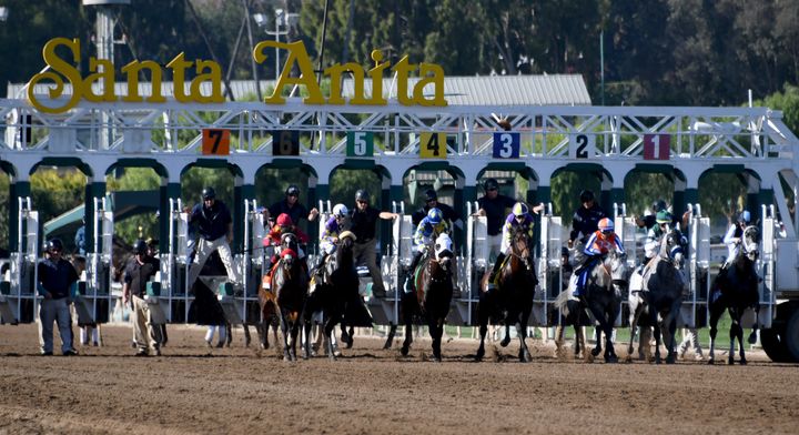 Opening day horse racing is seen at California's Santa Anita Park on Saturday, Dec. 28.