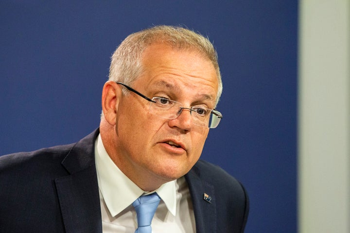 SYDNEY, AUSTRALIA - JANUARY 02: Prime Minister Scott Morrison speaks during a press conference on January 02, 2020 in Sydney, Australia. Bushfires across New South Wales and Victoria have killed at least 10 people since Christmas day following devastating fires in the NSW South Coast and East Gippsland in Victoria. The Prime Minister attended the funeral for NSW volunteer firefighter Geoffrey Keaton who was killed along with his colleague Andrew O'Dwyer on 19 December 2019 when a tree fell into the path of their tanker, causing it to roll, as they were travelling in a convoy near the town of Buxton. (Photo by Jenny Evans/Getty Images)