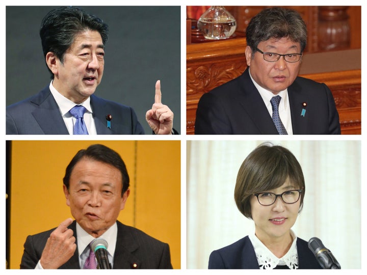 安倍晋三首相（左上）、萩生田光一氏（右上）、麻生太郎氏（左下）、稲田朋美氏（右下）